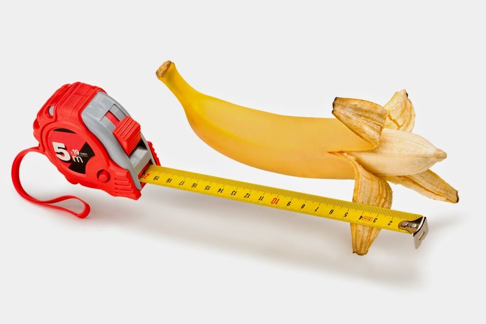 O plátano e os centímetros simbolizan o aumento do pene